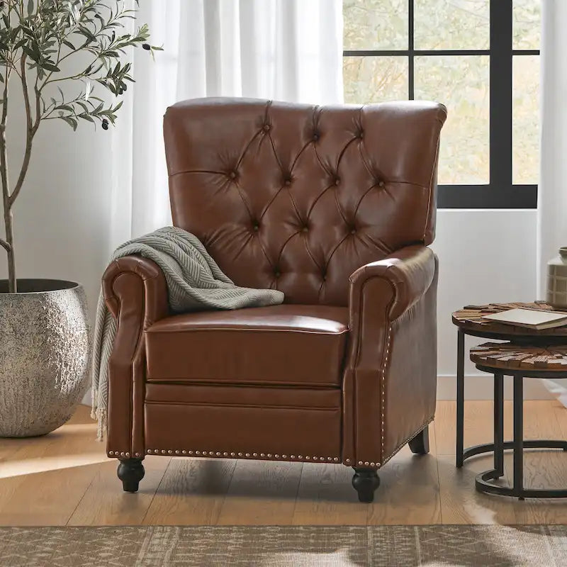 Fauteuil inclinable à pousser, Repose-pieds, Dossier capitonné, Clous décoratifs