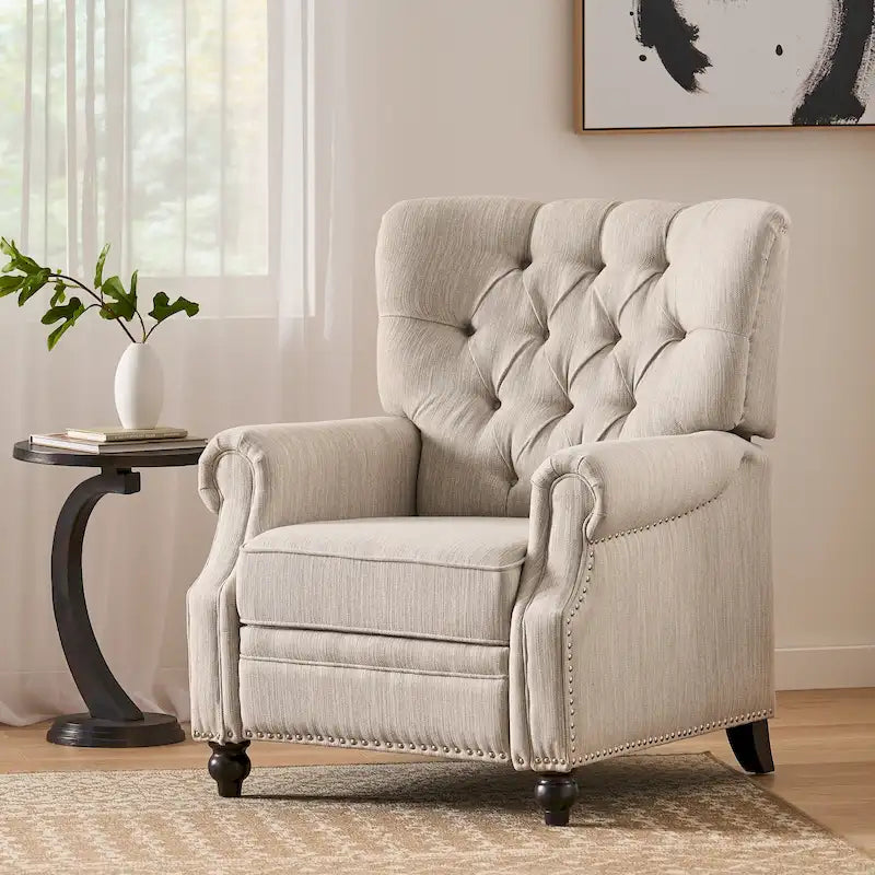 Fauteuil inclinable à pousser, Repose-pieds, Dossier capitonné, Clous décoratifs