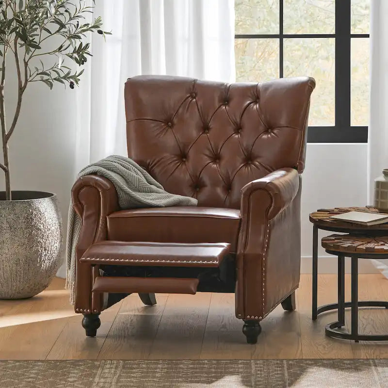 Fauteuil inclinable à pousser, Repose-pieds, Dossier capitonné, Clous décoratifs