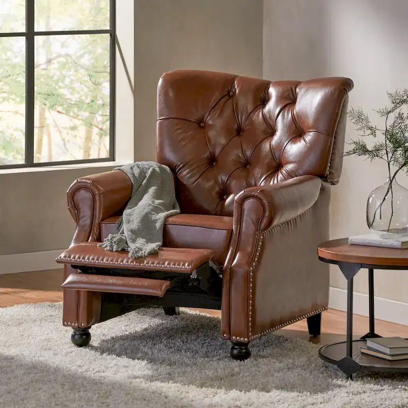 Fauteuil inclinable à pousser, Repose-pieds, Dossier capitonné, Clous décoratifs