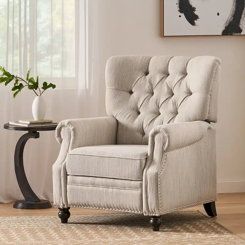 Fauteuil inclinable à pousser, Repose-pieds, Dossier capitonné, Clous décoratifs