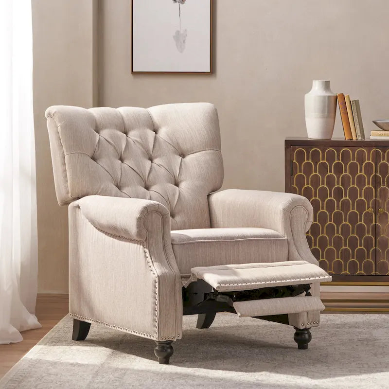 Fauteuil inclinable à pousser, Repose-pieds, Dossier capitonné, Clous décoratifs