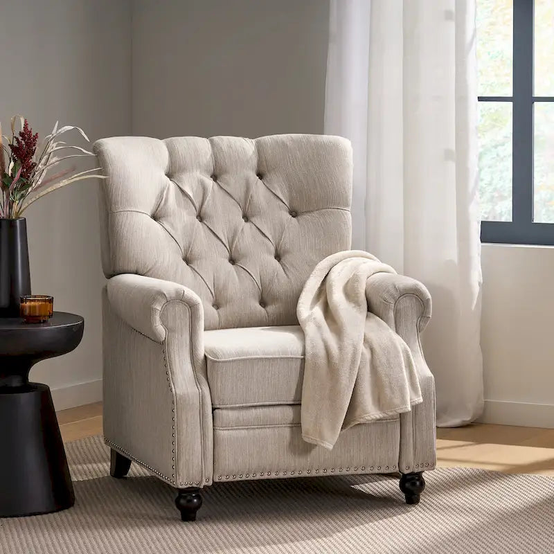 Fauteuil inclinable à pousser, Repose-pieds, Dossier capitonné, Clous décoratifs