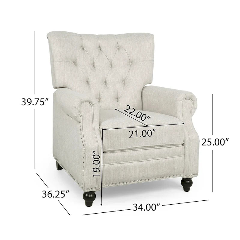 Fauteuil inclinable à pousser, Repose-pieds, Dossier capitonné, Clous décoratifs