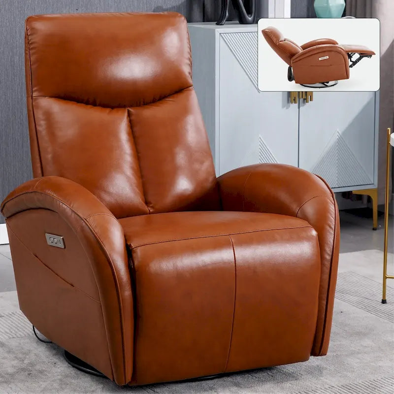 Fauteuil inclinable électrique en cuir pivotant et à bascule, rotation maximale de 270 degrés, mécanisme de mouvement robuste avec USB et Type-C