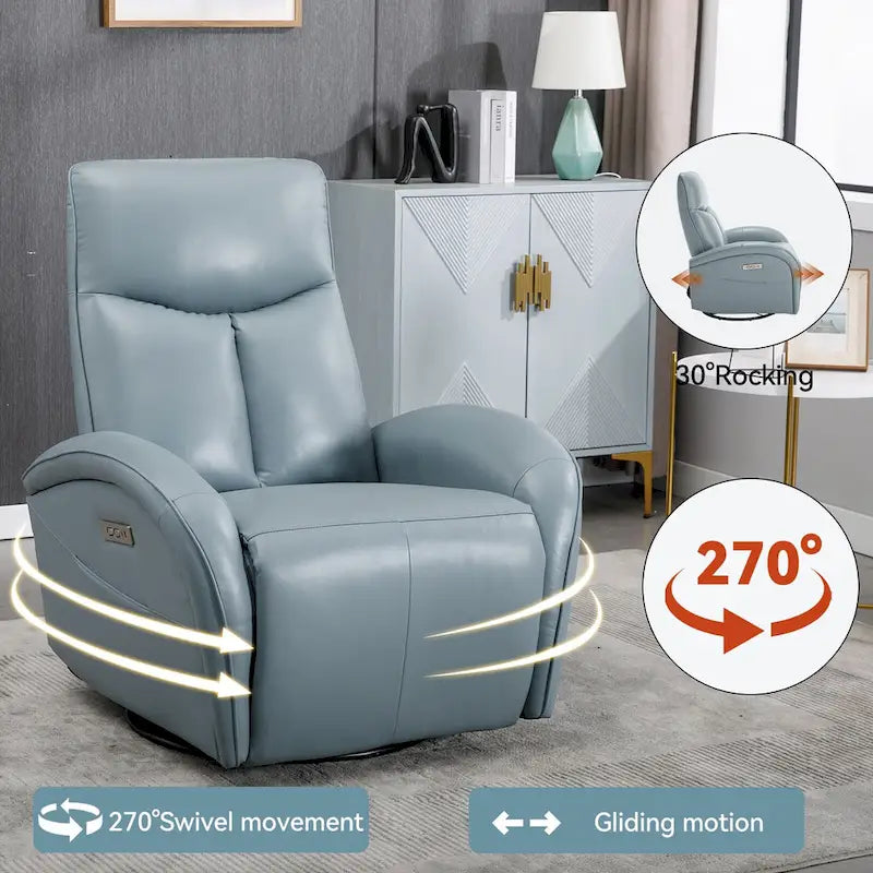 Fauteuil inclinable électrique en cuir pivotant et à bascule, rotation maximale de 270 degrés, mécanisme de mouvement robuste avec USB et Type-C