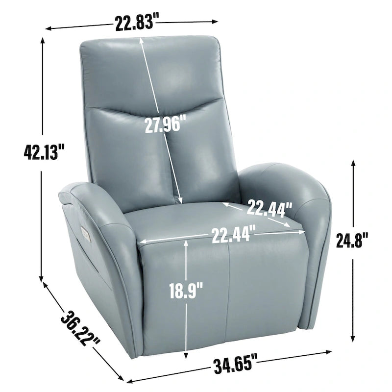 Fauteuil inclinable électrique en cuir pivotant et à bascule, rotation maximale de 270 degrés, mécanisme de mouvement robuste avec USB et Type-C