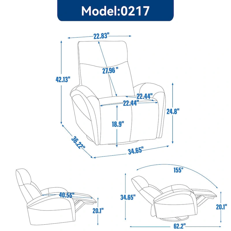 Fauteuil inclinable électrique en cuir pivotant et à bascule, rotation maximale de 270 degrés, mécanisme de mouvement robuste avec USB et Type-C