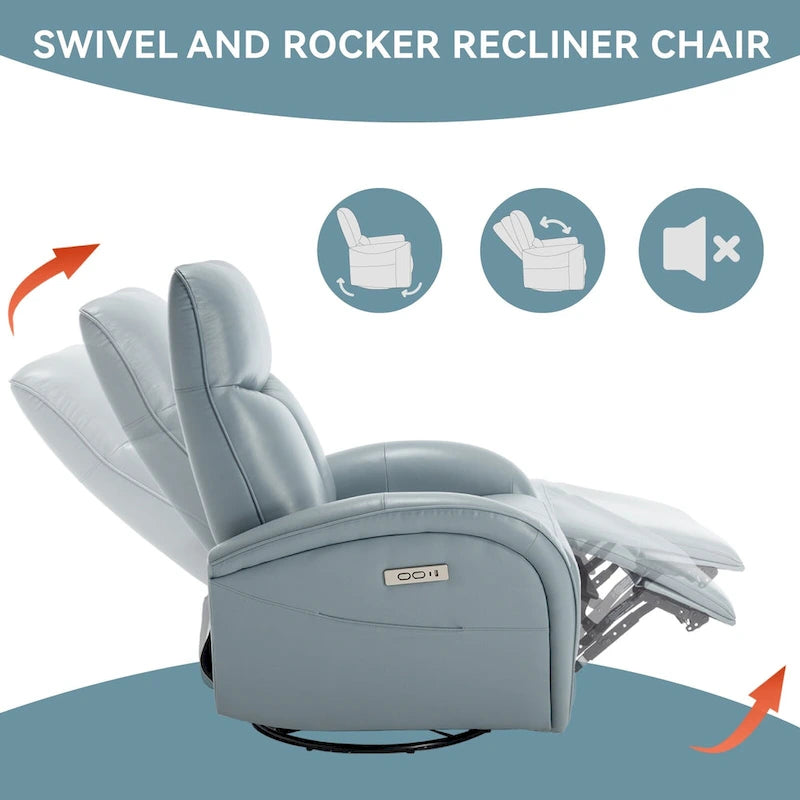 Fauteuil inclinable électrique en cuir pivotant et à bascule, rotation maximale de 270 degrés, mécanisme de mouvement robuste avec USB et Type-C