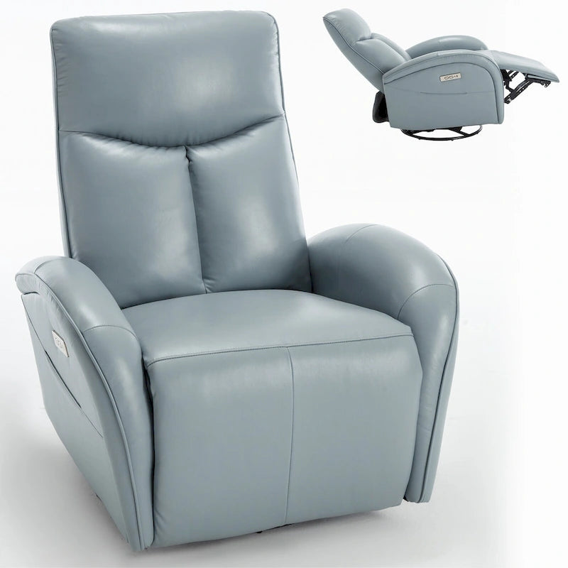 Fauteuil inclinable électrique en cuir pivotant et à bascule, rotation maximale de 270 degrés, mécanisme de mouvement robuste avec USB et Type-C