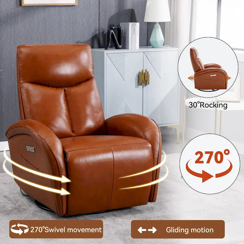 Fauteuil inclinable électrique en cuir pivotant et à bascule, rotation maximale de 270 degrés, mécanisme de mouvement robuste avec USB et Type-C