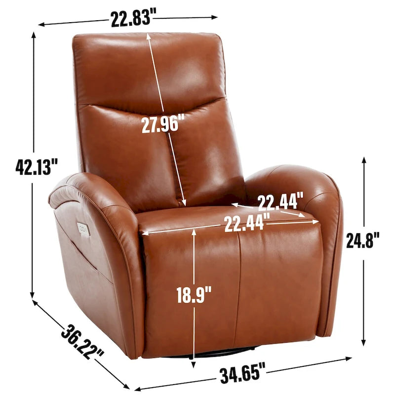 Fauteuil inclinable électrique en cuir pivotant et à bascule, rotation maximale de 270 degrés, mécanisme de mouvement robuste avec USB et Type-C