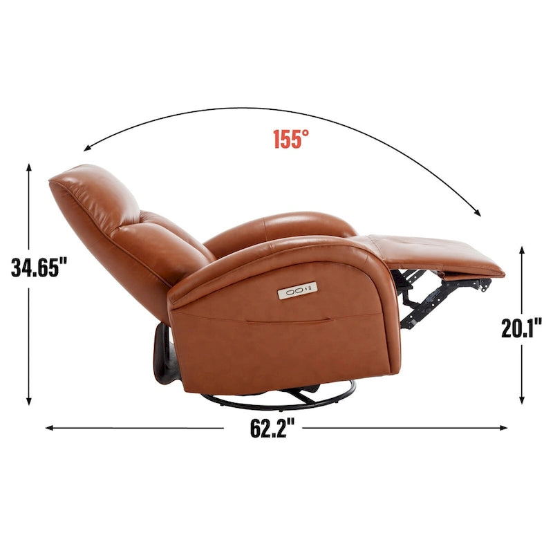 Fauteuil inclinable électrique en cuir pivotant et à bascule, rotation maximale de 270 degrés, mécanisme de mouvement robuste avec USB et Type-C