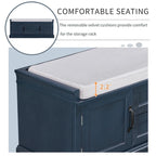 Banc de rangement avec 2 tiroirs et 2 placards, Banc à chaussures avec coussin amovible pour le salon