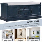 Banc de rangement avec 2 tiroirs et 2 placards, Banc à chaussures avec coussin amovible pour le salon