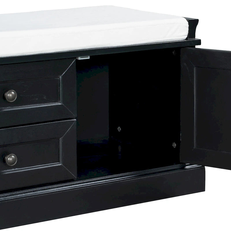 Banc de rangement avec 2 tiroirs et 2 placards, Banc à chaussures avec coussin amovible pour le salon