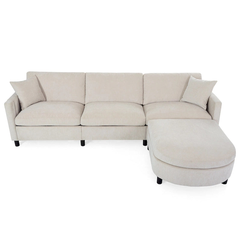 Canapé spacieux 4 places beige 107,87 avec pouf mobile, coussins amovibles et rangement pratique dans les accoudoirs
