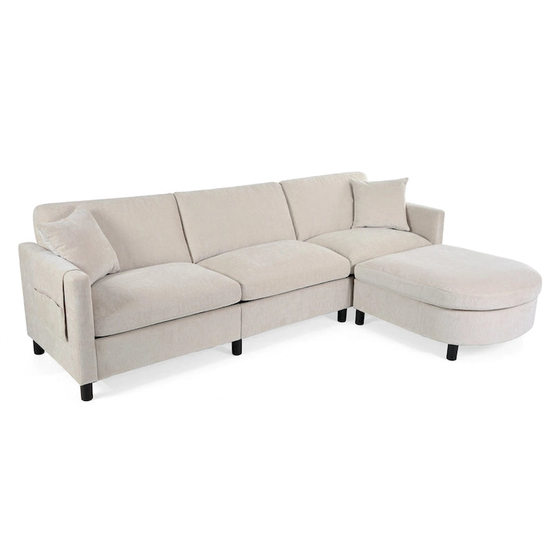 Canapé spacieux 4 places beige 107,87 avec pouf mobile, coussins amovibles et rangement pratique dans les accoudoirs