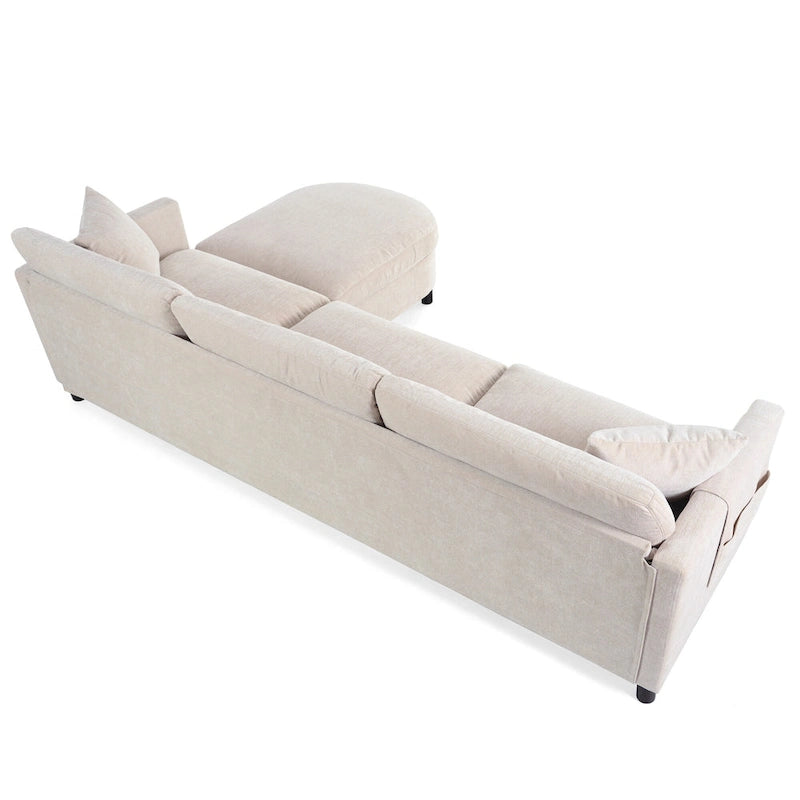 Canapé spacieux 4 places beige 107,87 avec pouf mobile, coussins amovibles et rangement pratique dans les accoudoirs