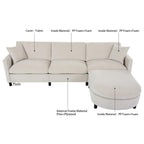 Canapé spacieux 4 places beige 107,87 avec pouf mobile, coussins amovibles et rangement pratique dans les accoudoirs