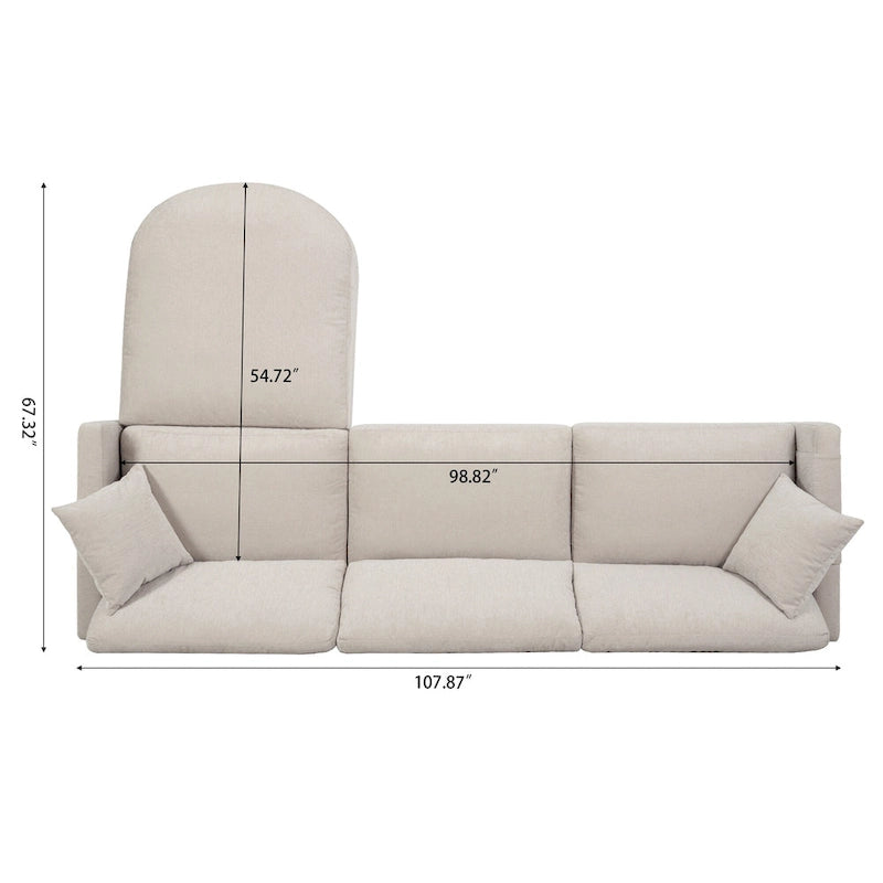 Canapé spacieux 4 places beige 107,87 avec pouf mobile, coussins amovibles et rangement pratique dans les accoudoirs