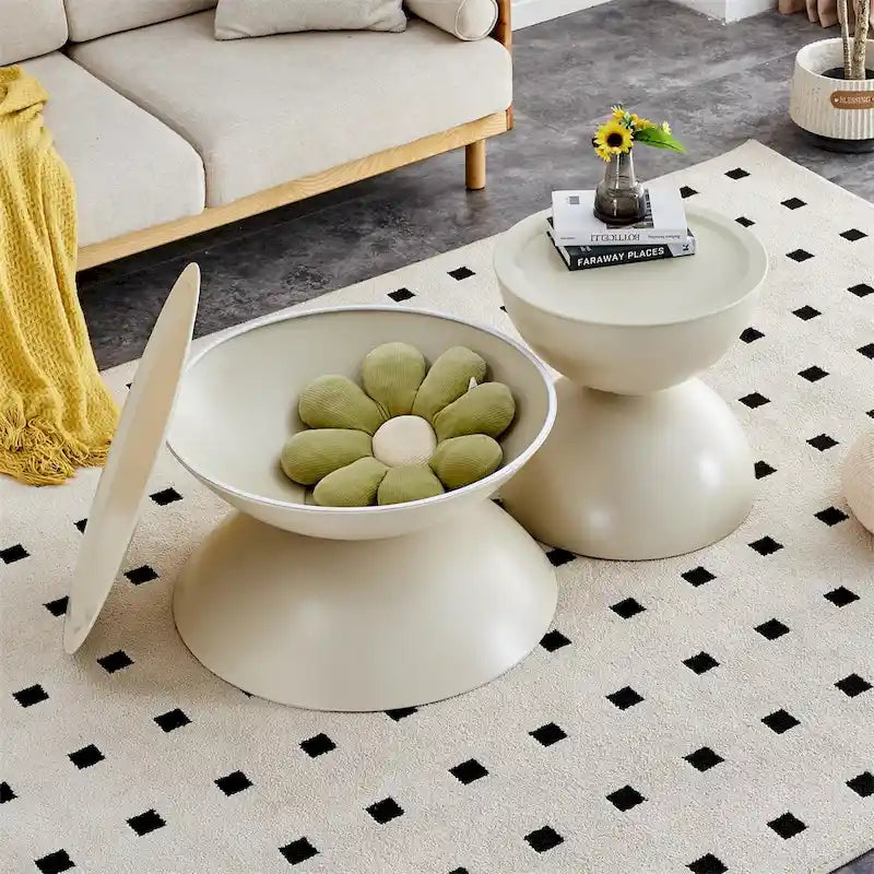 Tables basses gigognes rondes avec cadre en métal (lot de 2)