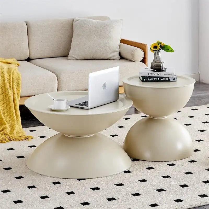Tables basses gigognes rondes avec cadre en métal (lot de 2)
