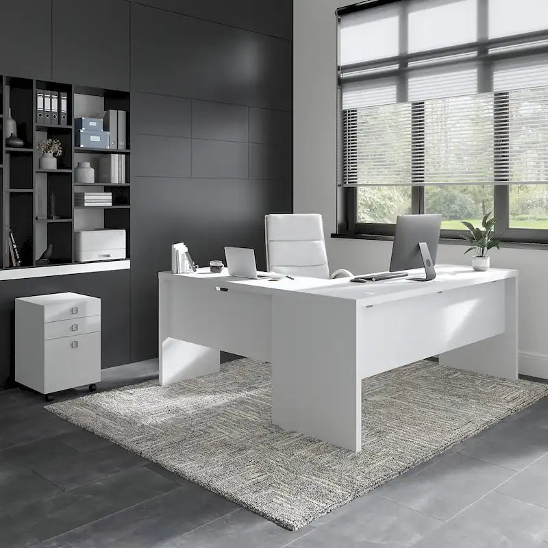 Bureau d'ordinateur en L 72W avec tiroirs par