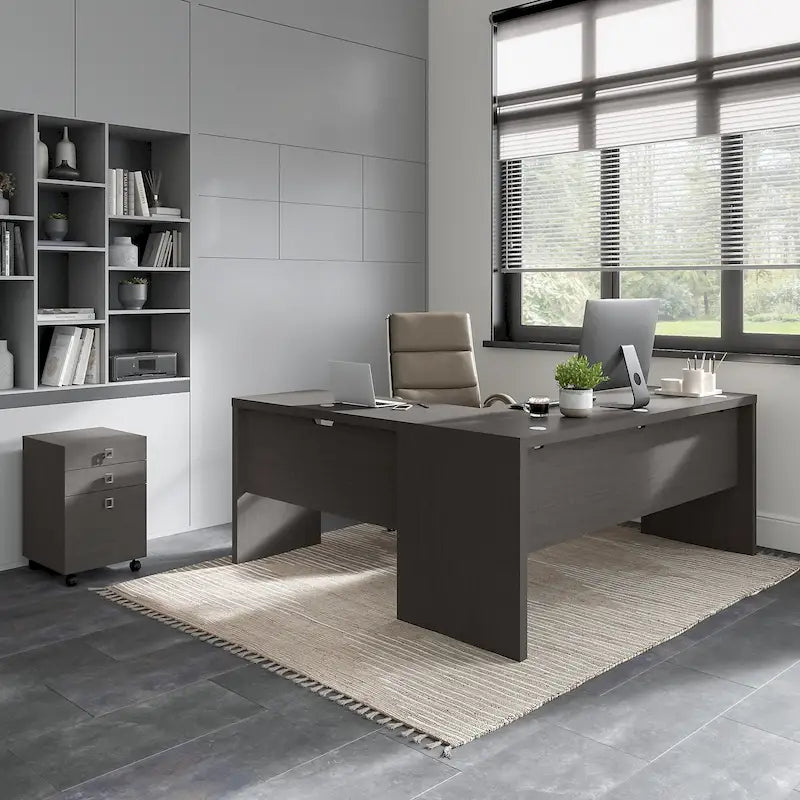 Bureau d'ordinateur en L 72W avec tiroirs par