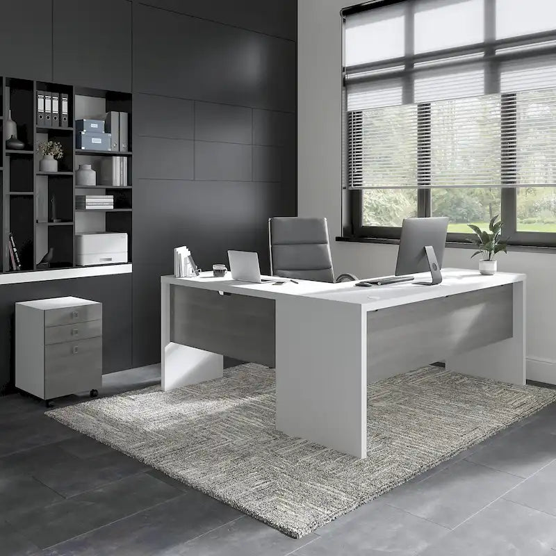 Bureau d'ordinateur en L 72W avec tiroirs par