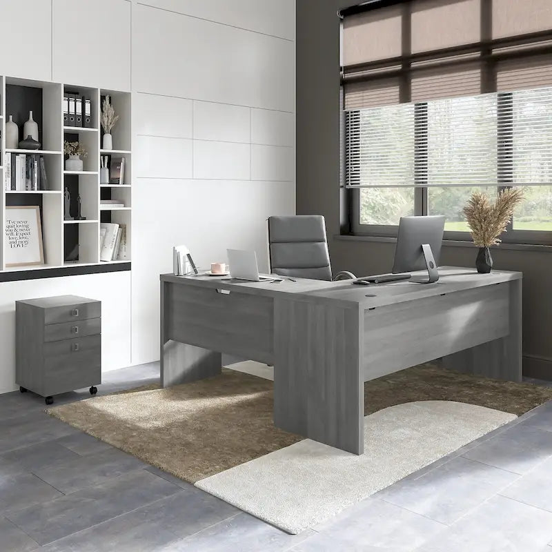 Bureau d'ordinateur en L 72W avec tiroirs par