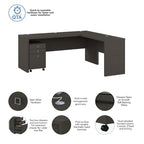 Bureau d'ordinateur en L 72W avec tiroirs par