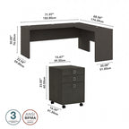 Bureau d'ordinateur en L 72W avec tiroirs par