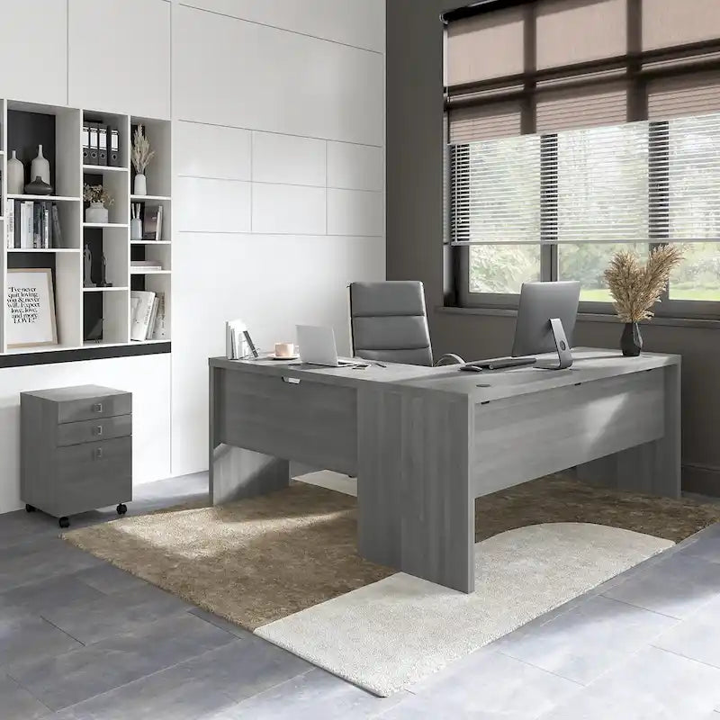 Bureau d'ordinateur en L 72W avec tiroirs par