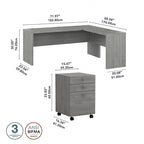 Bureau d'ordinateur en L 72W avec tiroirs par
