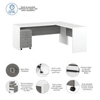 Bureau d'ordinateur en L 72W avec tiroirs par