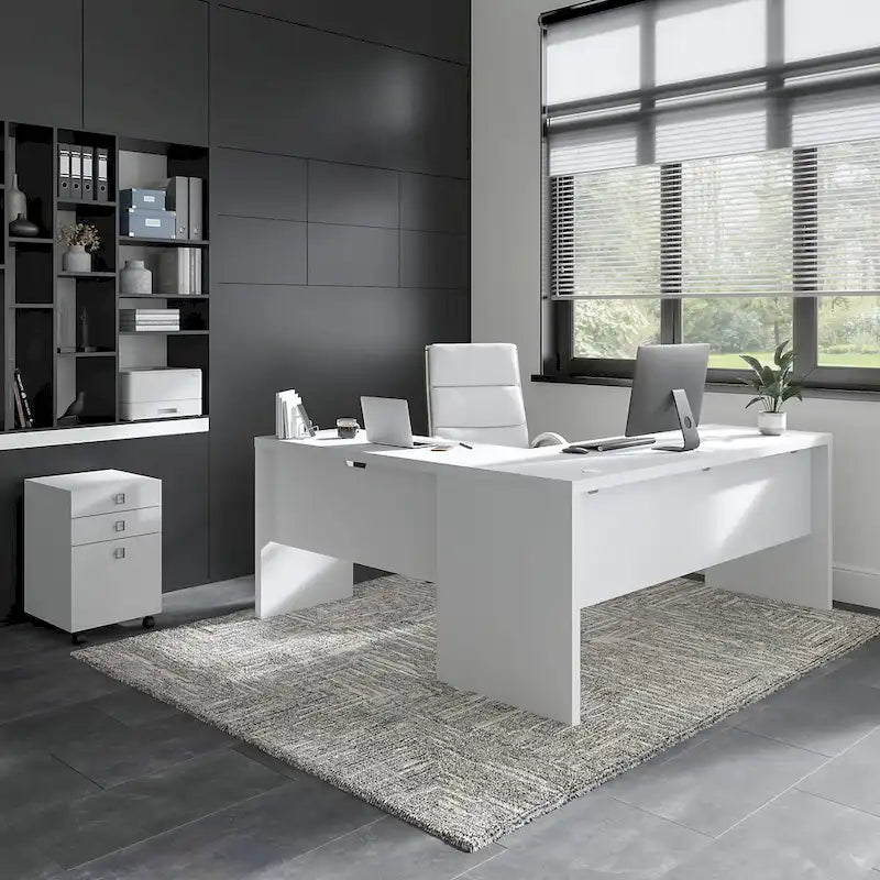 Bureau d'ordinateur en L 72W avec tiroirs par