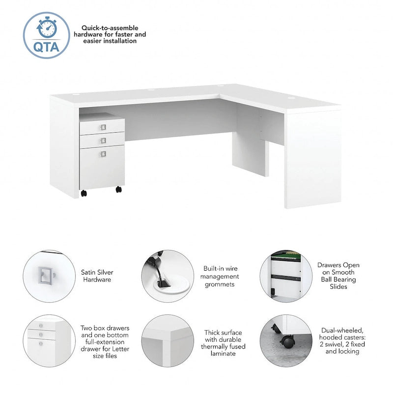 Bureau d'ordinateur en L 72W avec tiroirs par