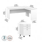 Bureau d'ordinateur en L 72W avec tiroirs par