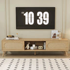 Meuble TV pour téléviseurs jusqu'à 80 pouces, Console multimédia de style ferme moderne, Meuble de divertissement avec pieds en bois massif