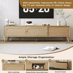 Meuble TV pour téléviseurs jusqu'à 80 pouces, Console multimédia de style ferme moderne, Meuble de divertissement avec pieds en bois massif