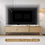 Meuble TV pour téléviseurs jusqu'à 80 pouces, Console multimédia de style ferme moderne, Meuble de divertissement avec pieds en bois massif