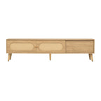 Meuble TV pour téléviseurs jusqu'à 80 pouces, Console multimédia de style ferme moderne, Meuble de divertissement avec pieds en bois massif