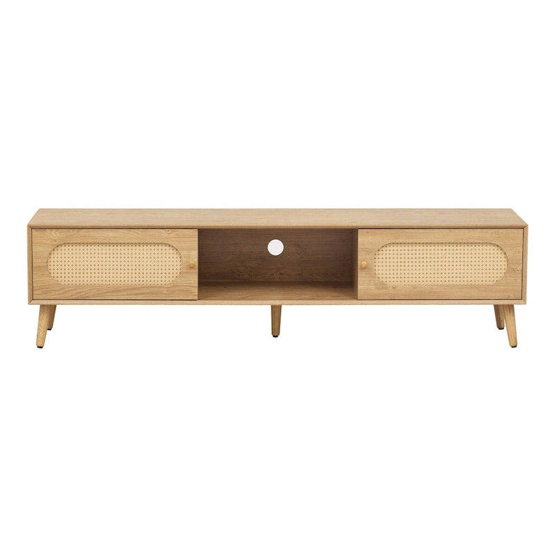 Meuble TV pour téléviseurs jusqu'à 80 pouces, Console multimédia de style ferme moderne, Meuble de divertissement avec pieds en bois massif