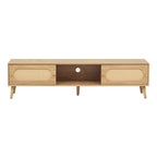 Meuble TV pour téléviseurs jusqu'à 80 pouces, Console multimédia de style ferme moderne, Meuble de divertissement avec pieds en bois massif