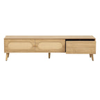 Meuble TV pour téléviseurs jusqu'à 80 pouces, Console multimédia de style ferme moderne, Meuble de divertissement avec pieds en bois massif