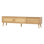 Meuble TV pour téléviseurs jusqu'à 80 pouces, Console multimédia de style ferme moderne, Meuble de divertissement avec pieds en bois massif