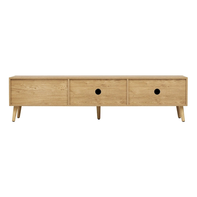 Meuble TV pour téléviseurs jusqu'à 80 pouces, Console multimédia de style ferme moderne, Meuble de divertissement avec pieds en bois massif