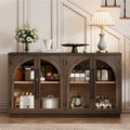 4-Door Large Storage Sideboard Buffet Cabinet with Glass Doors, Arched Cabinet with Adjustable Shelves