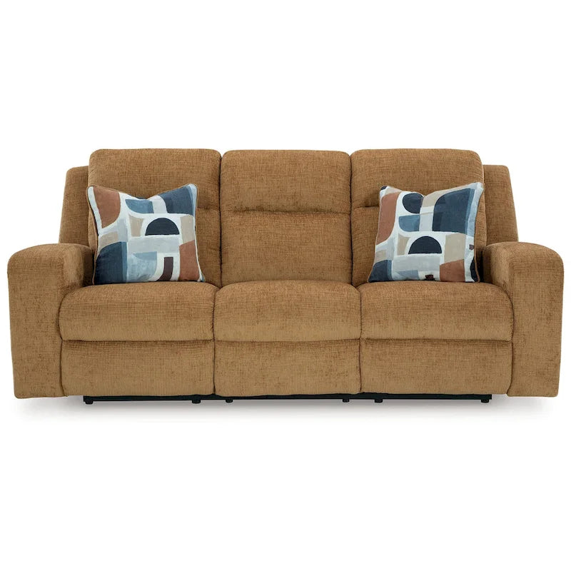 Canapé Inclinable Manuel, Polyester Marron Camel, 2 Coussins, 86 Pouces